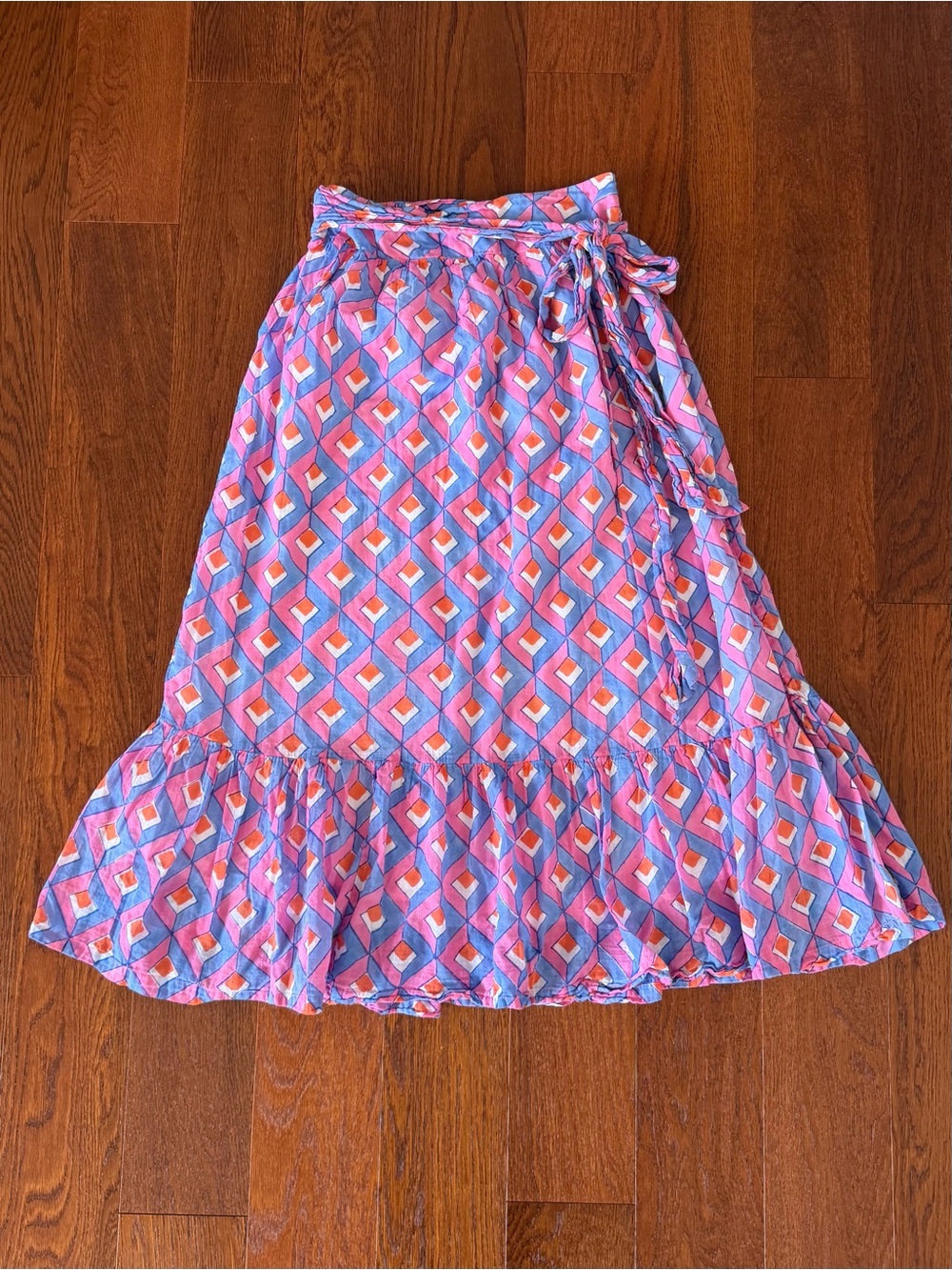 Oliphant Ruffle Hem Geometric Midi Skirt Bohemian Resort